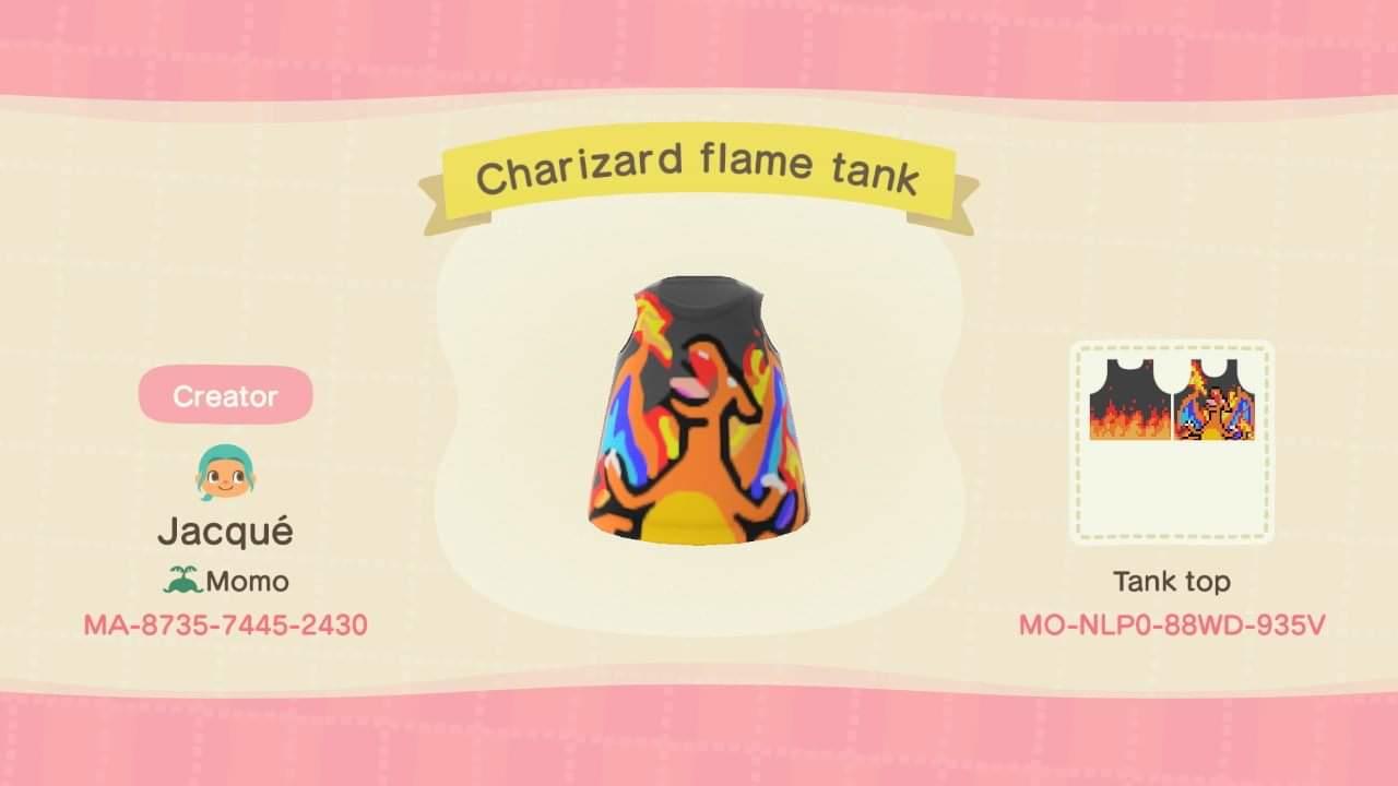 Animal Crossing Design Code: MO-NLP0-88WD-935V Charizard flame tank