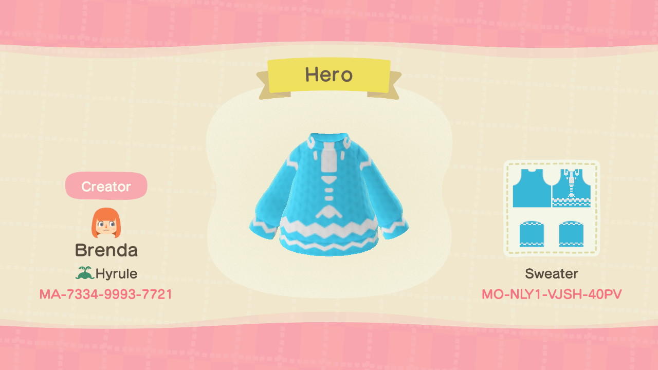 Animal Crossing Design Code: MO-NLY1-VJSH-40PV Windwaker Sweater