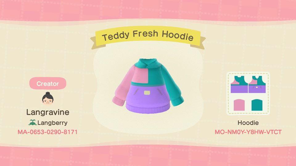 Animal Crossing Design Code: MO-NM0Y-Y8HW-VTCT Teddy Fresh Hoodie