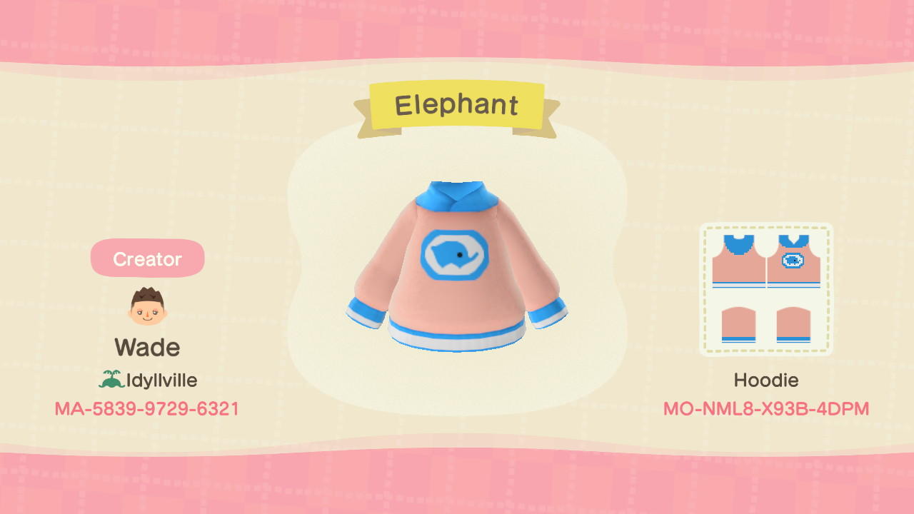 Animal Crossing Design Code: MO-NML8-X93B-4DPM Elephant