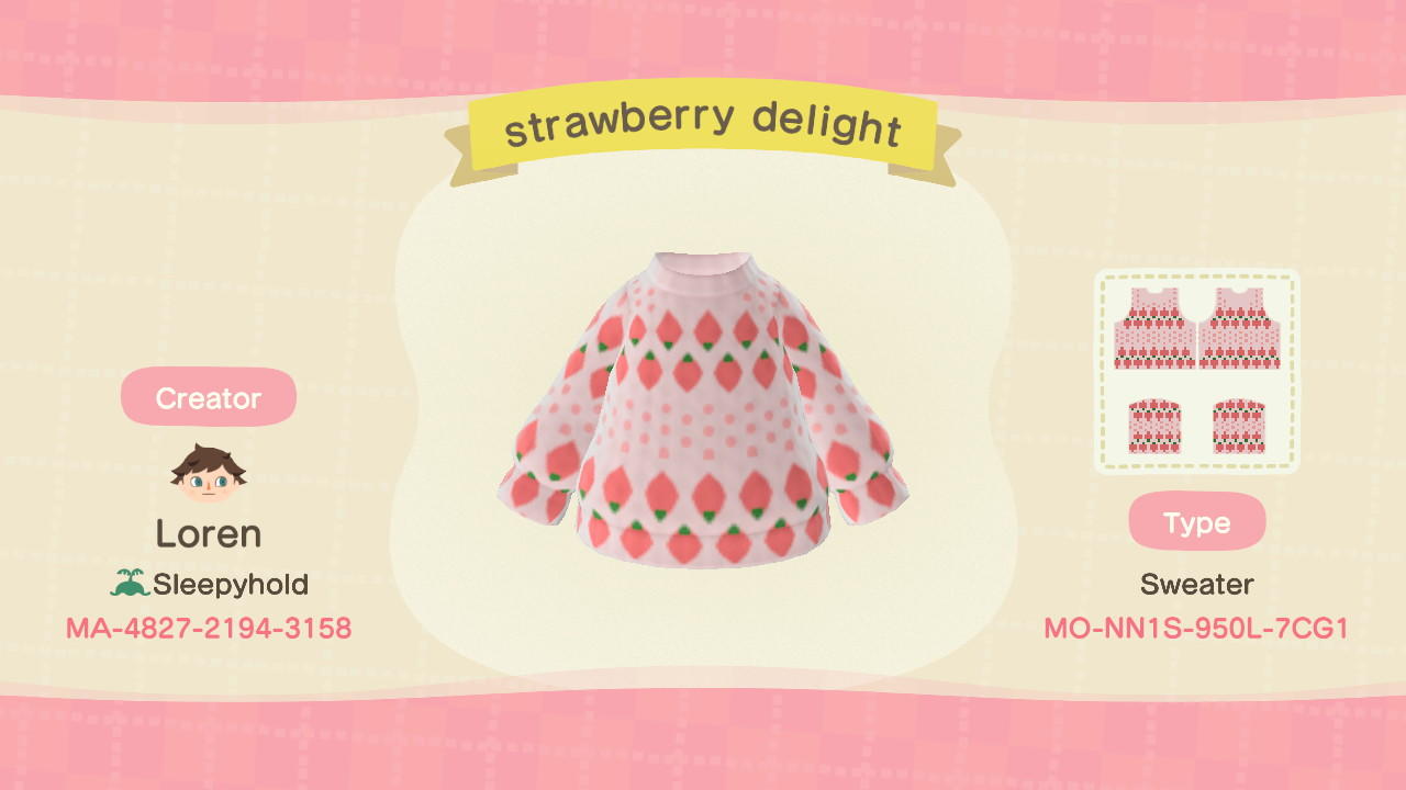 Animal Crossing Design Code: MO-NN1S-950L-7CG1 strawberry delight