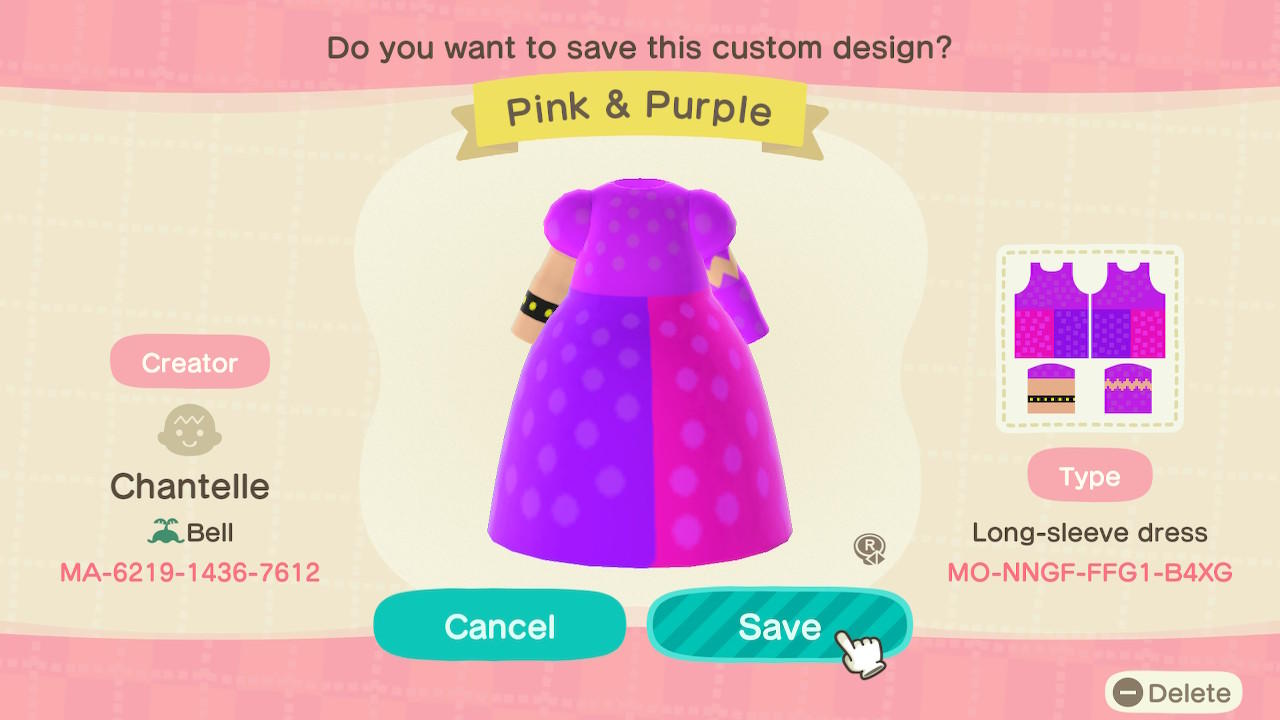 Animal Crossing Design Code: MO-NNGF-FFG1-B4XG Pink & Purple