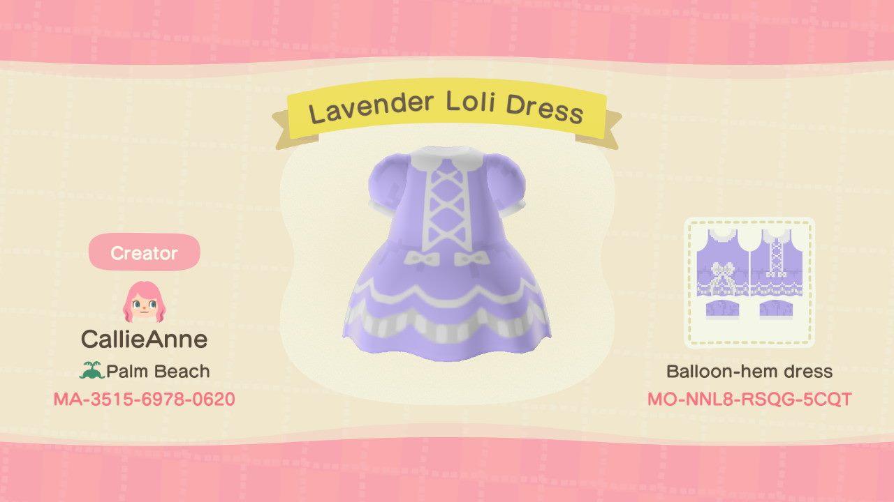 Animal Crossing Design Code: MO-NNL8-RSQG-5CQT Lavender Loli Dress