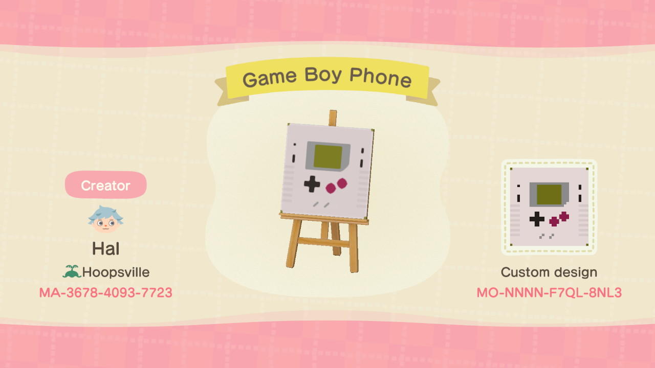 Animal Crossing Design Code: MO-NNNN-F7QL-8NL3 Game Boy Phone