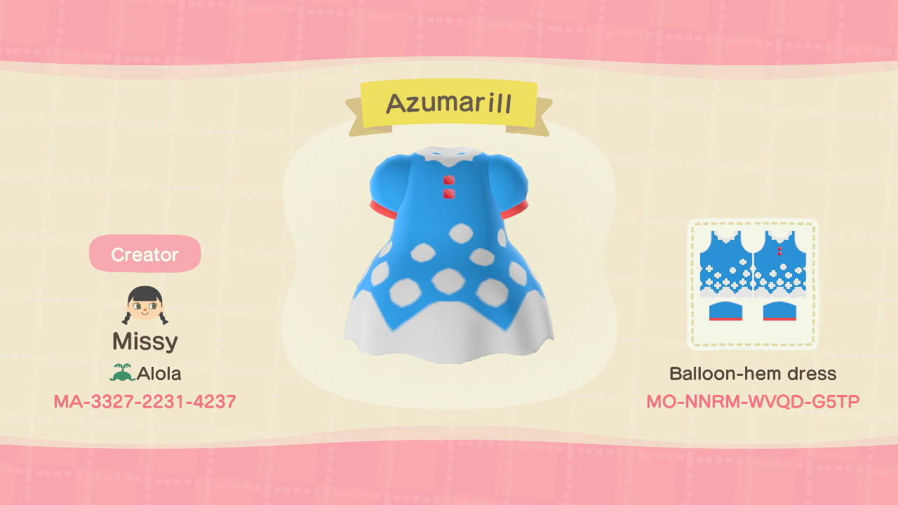 Animal Crossing Design Code: MO-NNRM-WVQD-G5TP Pokemon Azumarill