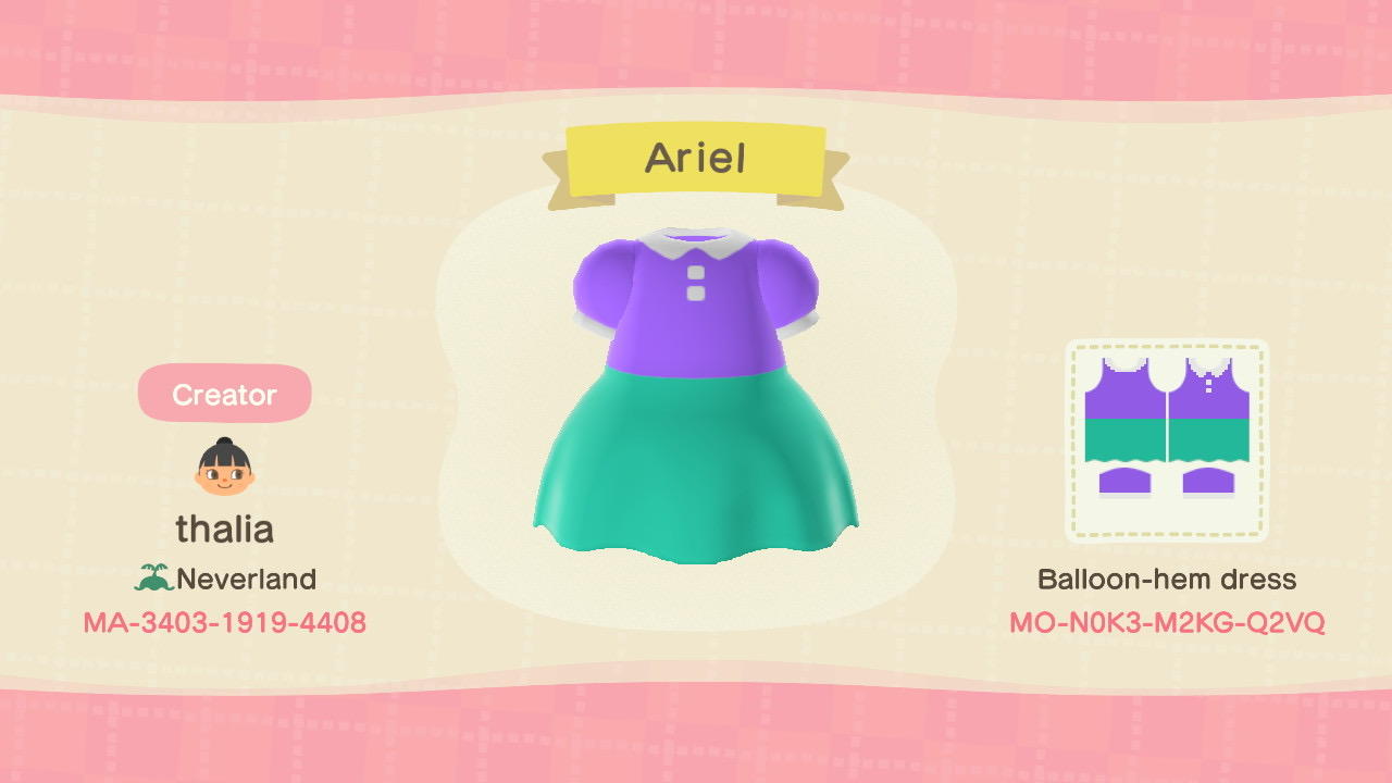 Animal Crossing Design Code: MO-NOK3-M2KG-Q2VQ Ariel