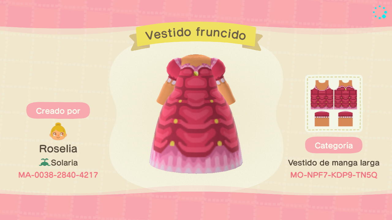 Animal Crossing Design Code: MO-NPF7-KDP9-TN5Q Vestido Princesa