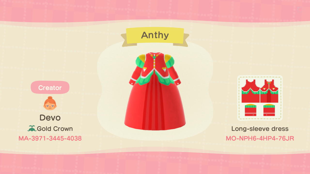 Animal Crossing Design Code: MO-NPH6-4HP4-76JR Anthy