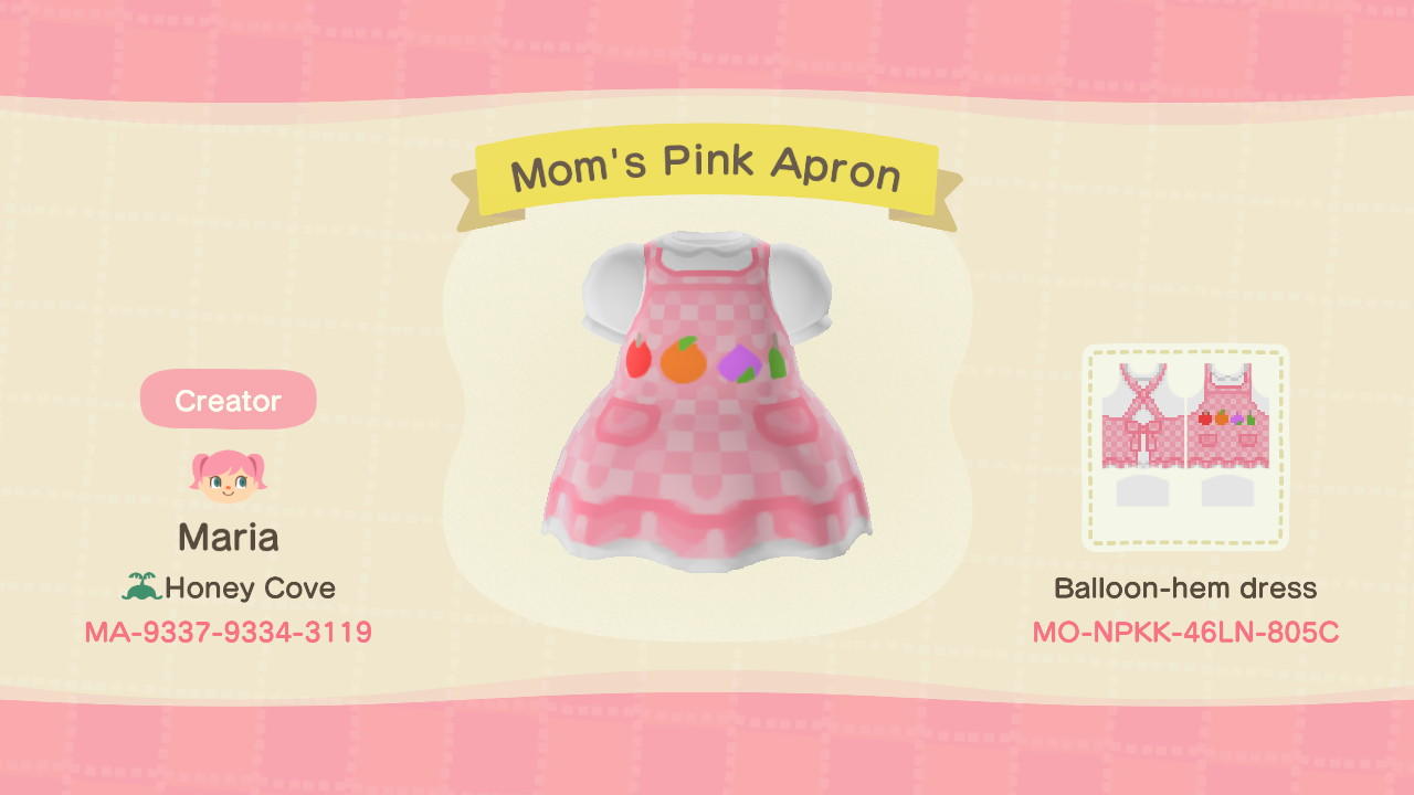 Animal Crossing Design Code: MO-NPKK-46LN-805C Mom's Pink Apron