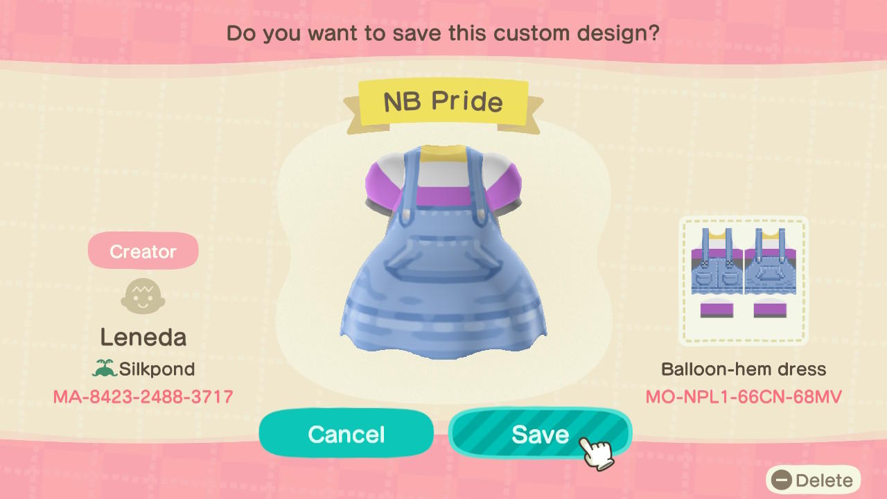 Animal Crossing Design Code: MO-NPL1-66CN-68MV NB Pride Overalls