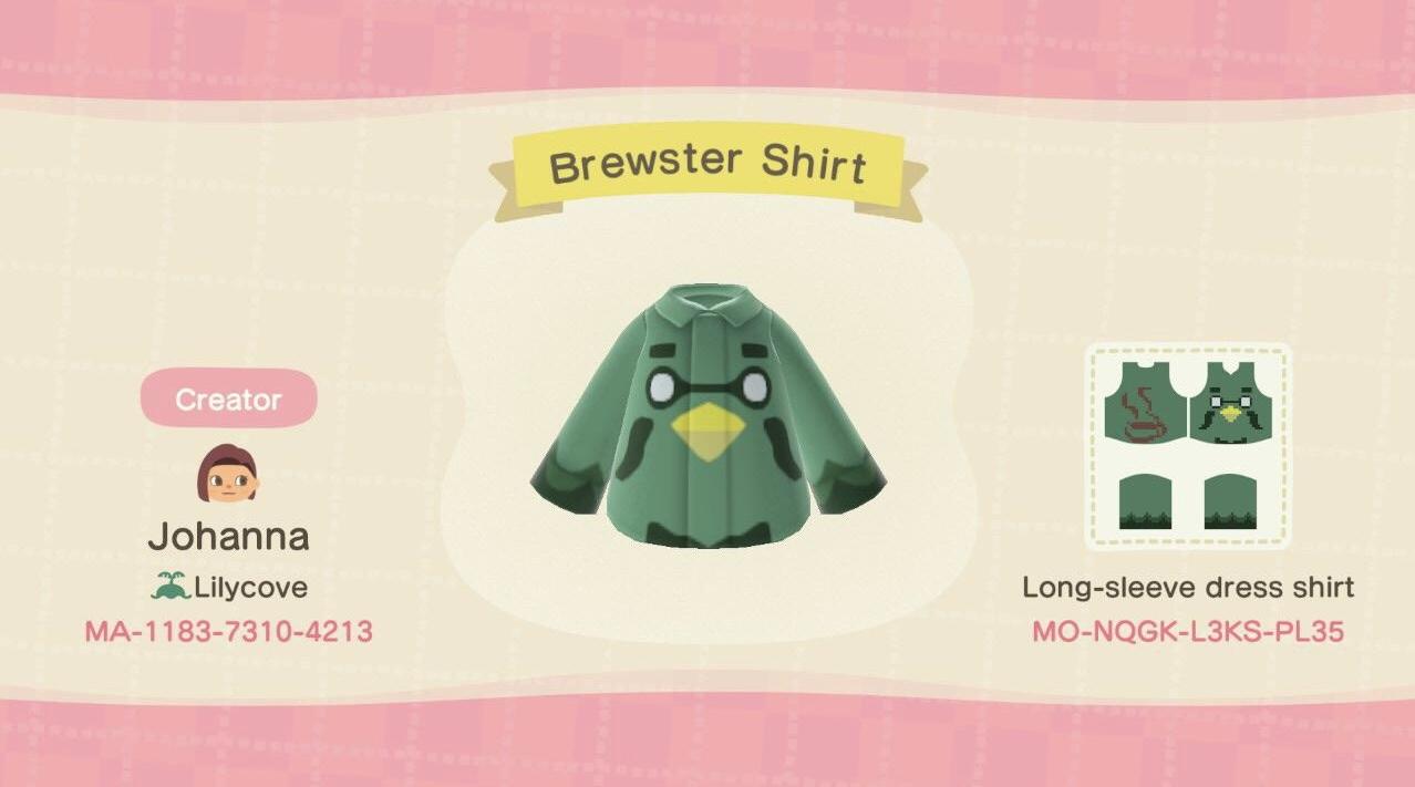 Animal Crossing Design Code: MO-NQGK-L3KS-PL35 Brewster Shirt