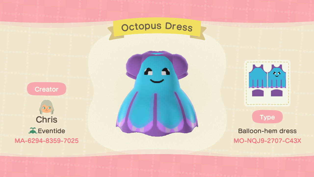 Animal Crossing Design Code: MO-NQJ9-2707-C43X Octopus Dress