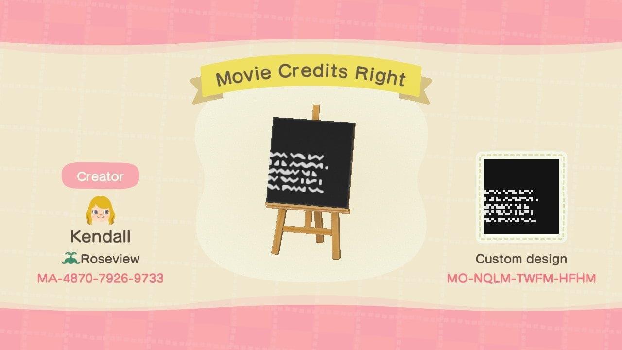 Animal Crossing Design Code: MO-NQLM-TWFM-HFHM Movie Credits Right