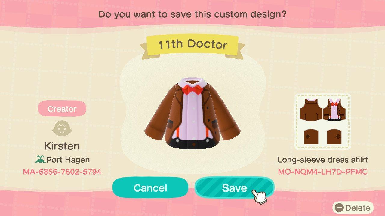 Animal Crossing Design Code: MO-NQM4-LH7D-PFMC 11th Doctor