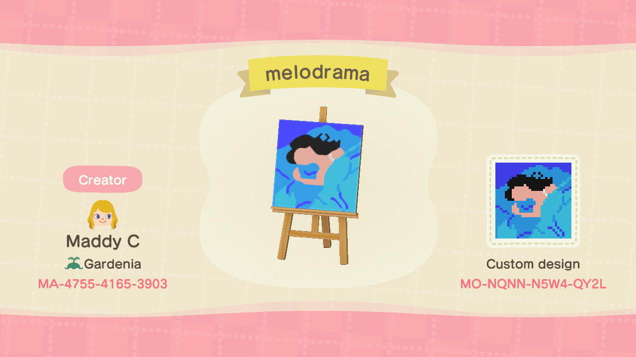 Animal Crossing Design Code: MO-NQNN-N5W4-QY2L melodrama