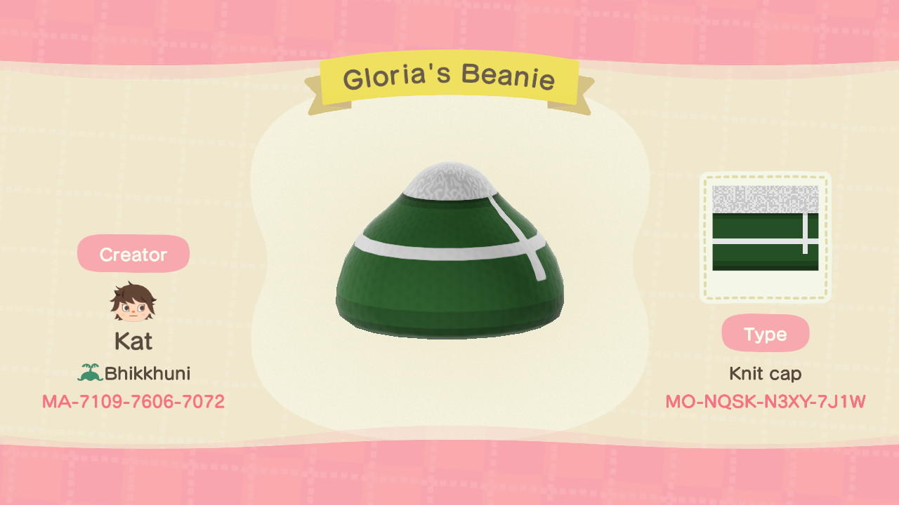 Animal Crossing Design Code: MO-NQSK-N3XY-7J1W Gloria's beanie