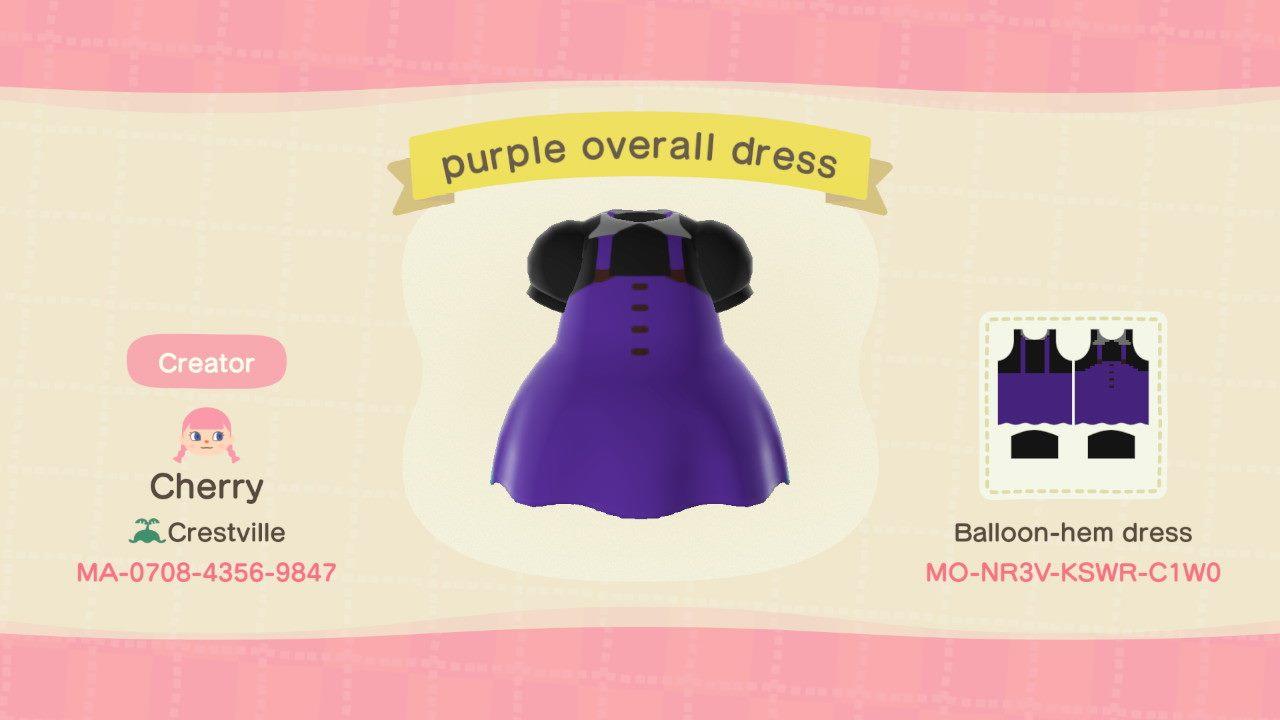 Animal Crossing Design Code: MO-NR3V-KSWR-C1W0 purple overall dress