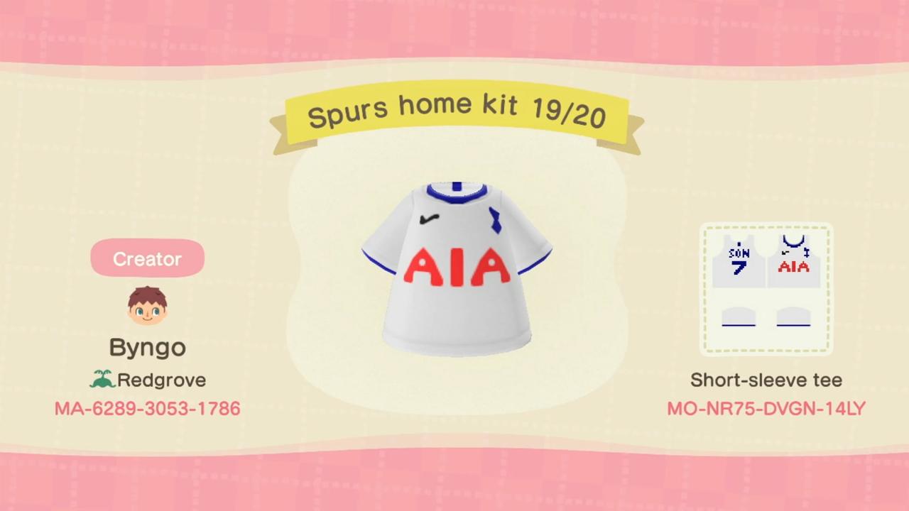 Animal Crossing Design Code: MO-NR75-DVGN-14LY Spurs home kit 19/20