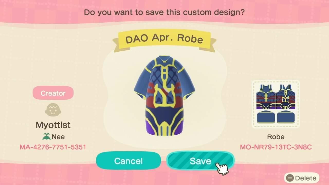 Animal Crossing Design Code: MO-NR79-13TC-3N8C DAO Apprentice Robe