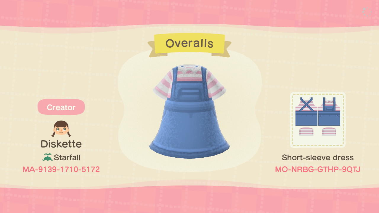 Animal Crossing Design Code: MO-NRBG-GTHP-9QTJ Overalls
