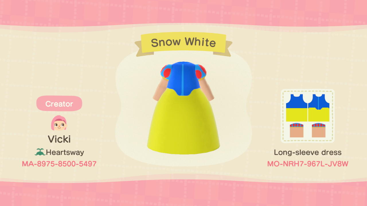 Animal Crossing Design Code: MO-NRH7-967L-JV8W Disney Snow White