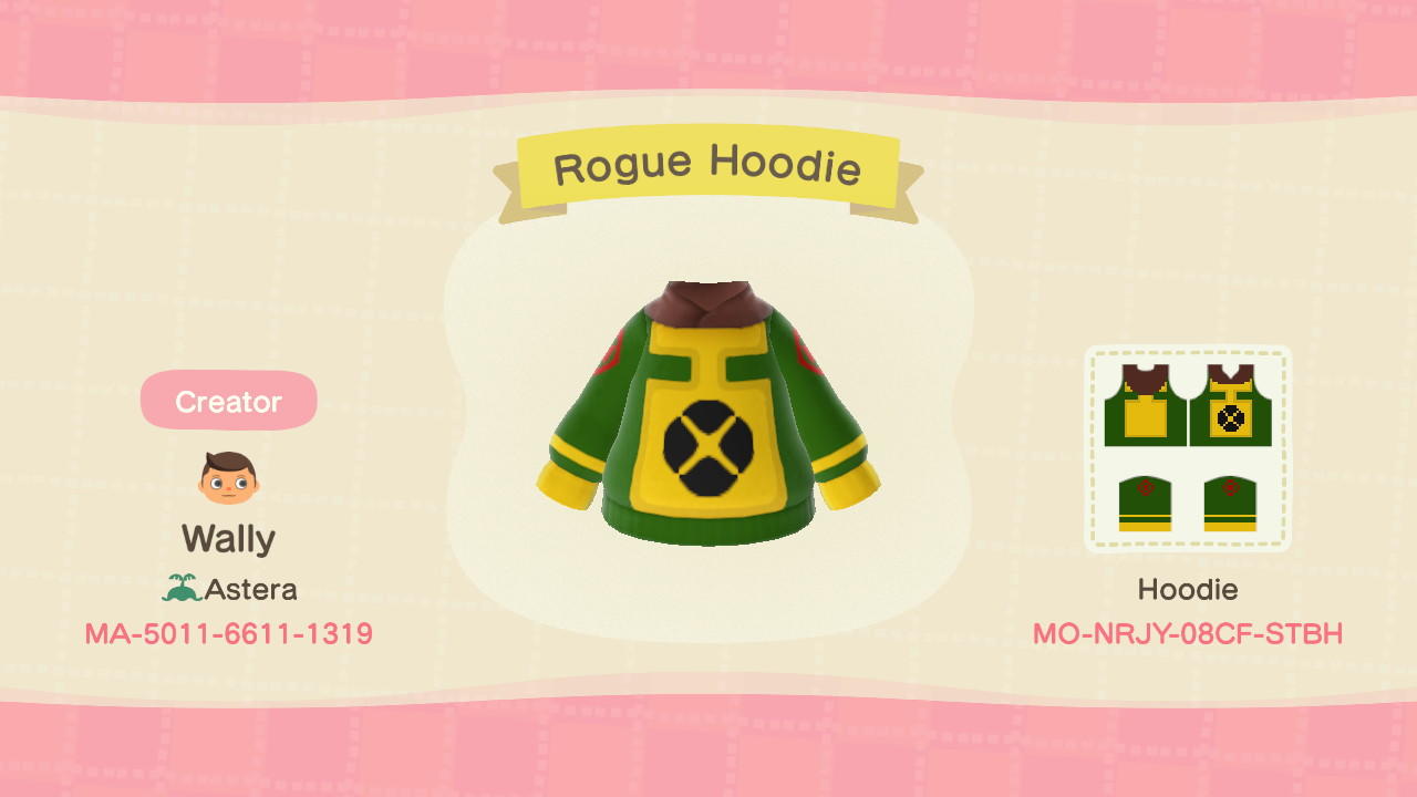 Animal Crossing Design Code: MO-NRJY-08CF-STBH Rogue Hoodie