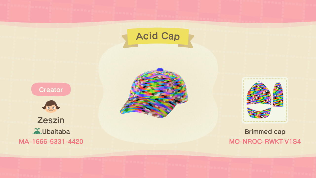 Animal Crossing Design Code: MO-NRQC-RWKT-V1S4 Acid Cap