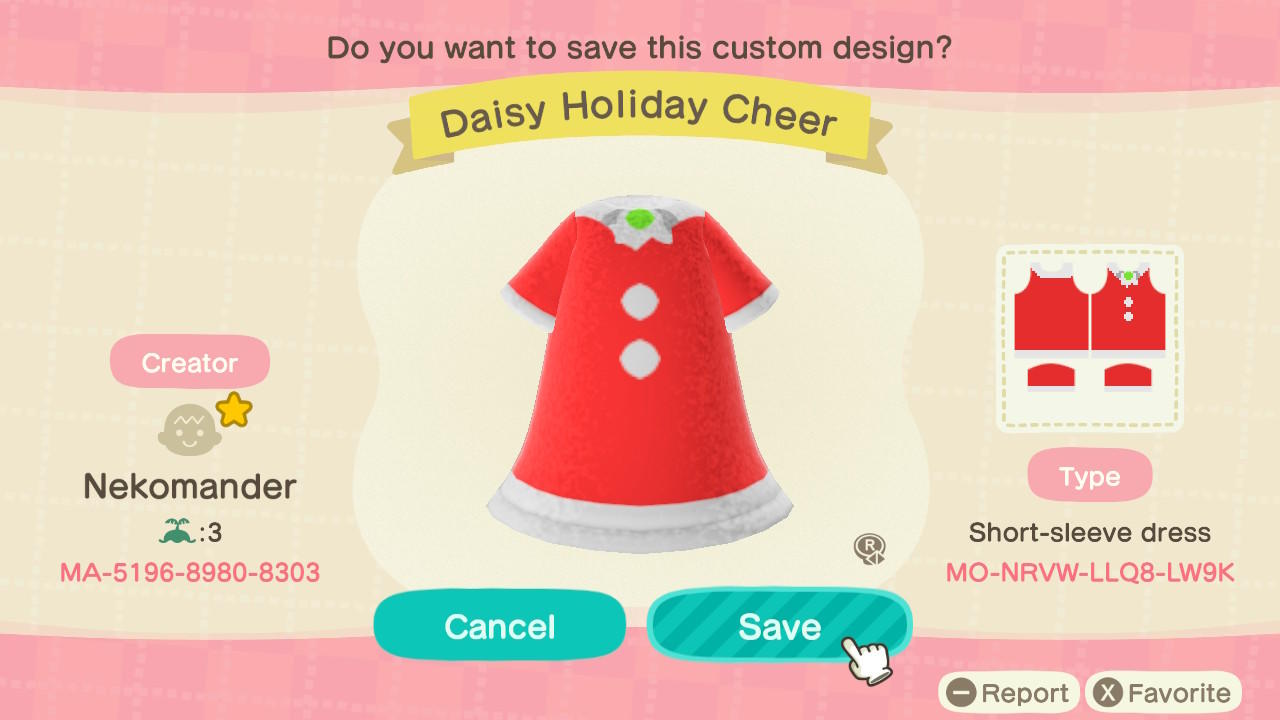 Animal Crossing Design Code: MO-NRVW-LLQ8-LW9K Daisy Holiday Cheer
