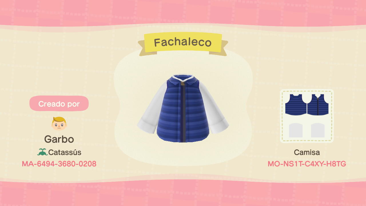 Animal Crossing Design Code: MO-NS1T-C4XY-H8TG Fachaleco