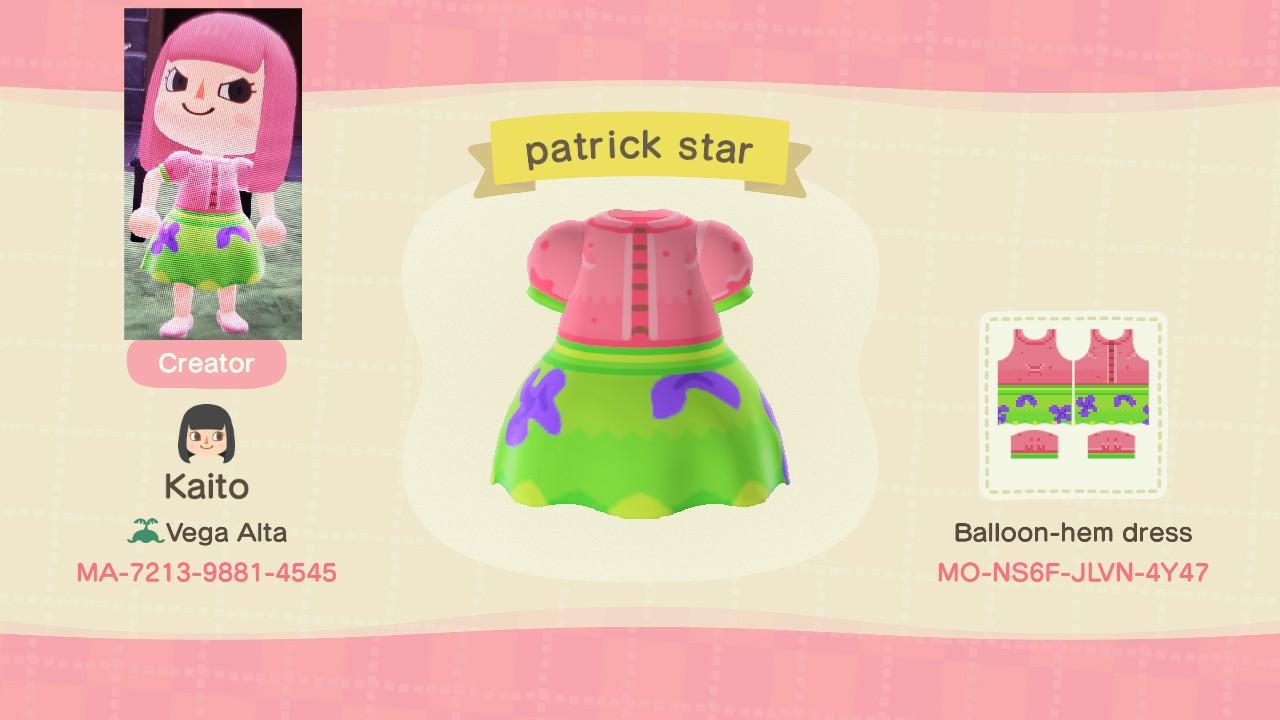 Animal Crossing Design Code: MO-NS6F-JLVN-4Y47 Patrick Star