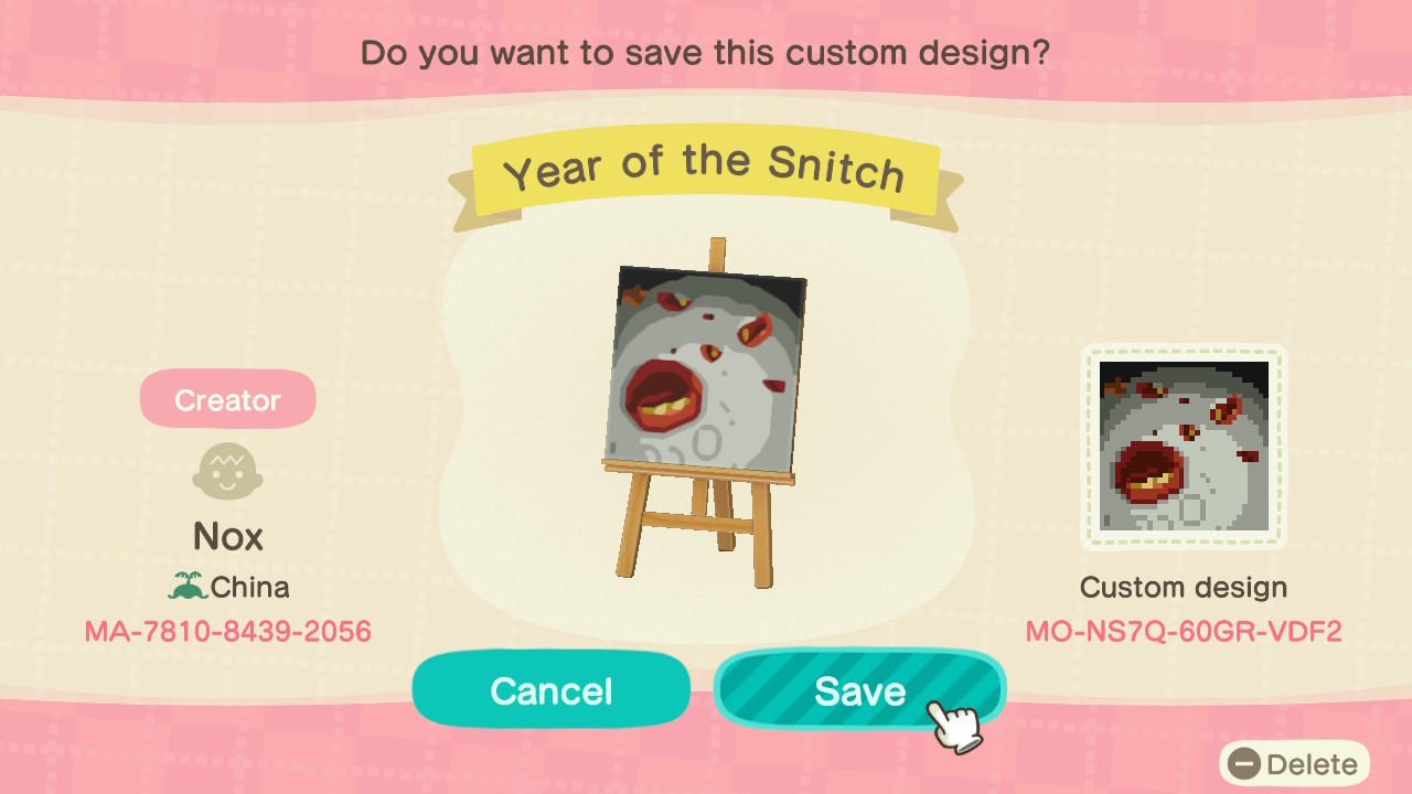 Animal Crossing Design Code: MO-NS7Q-60GR-VDF2 Death Grips YS Album