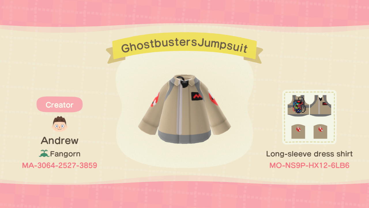 Animal Crossing Design Code: MO-NS9P-HX12-6LB6 GhostbustersJumpsuit