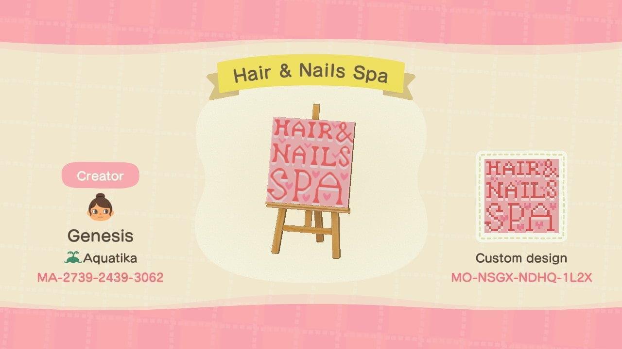 Animal Crossing Design Code: MO-NSGX-NDHQ-1L2X Hair & Nails Spa