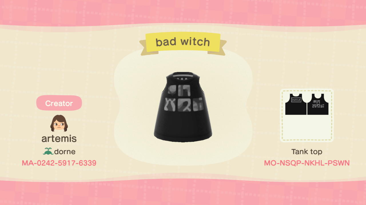 Animal Crossing Design Code: MO-NSQP-NKHL-PSWN Bad Witch
