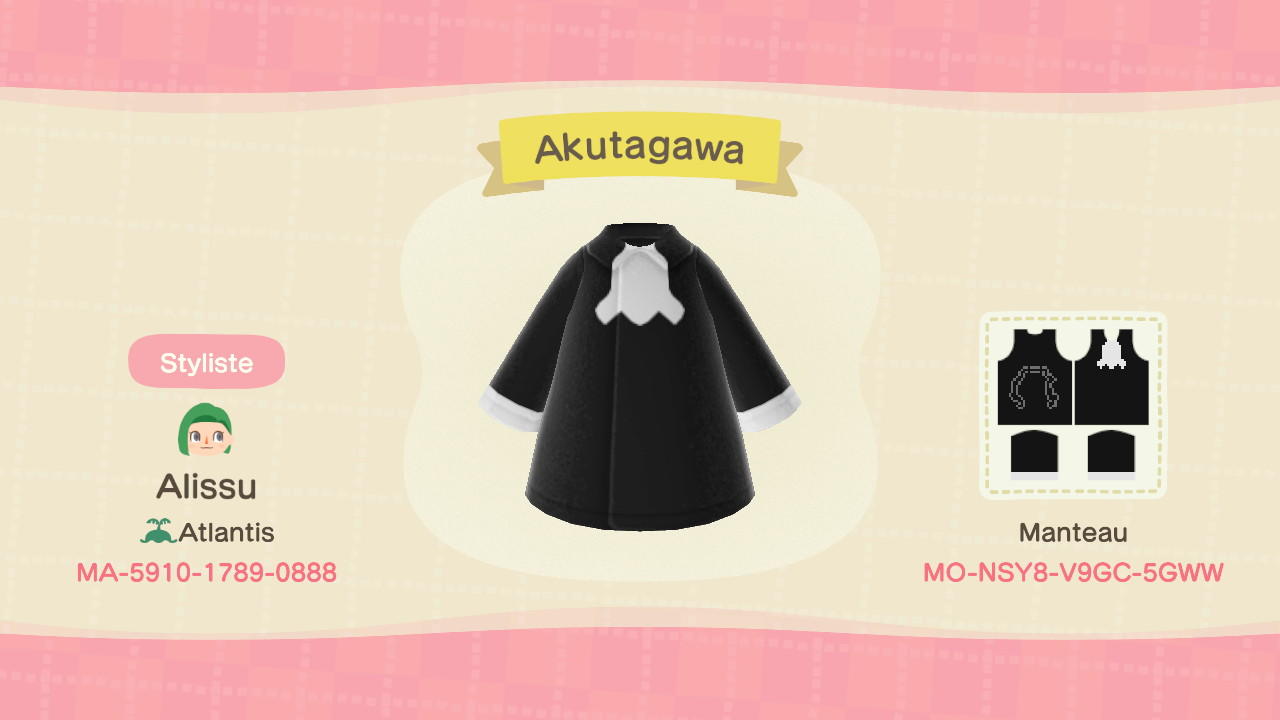 Animal Crossing Design Code: MO-NSY8-V9GC-5GWW Akutagawa BSD