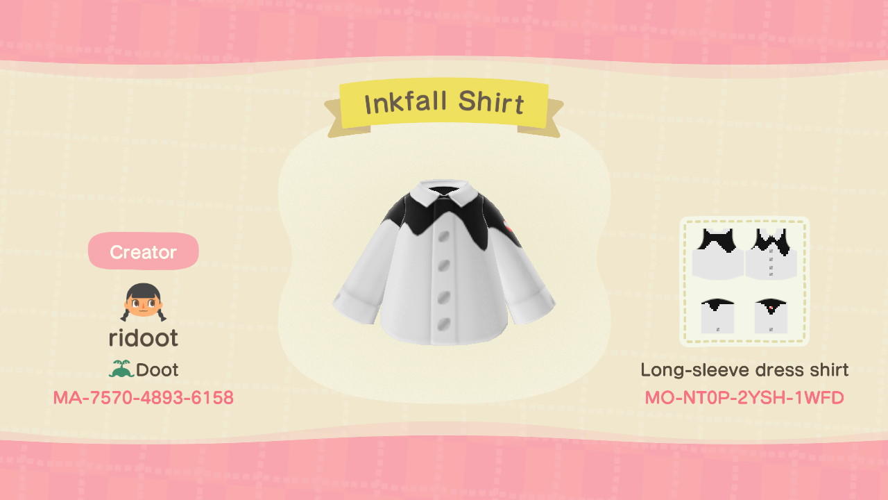 Animal Crossing Design Code: MO-NT0P-2YSH-1WFD Inkfall Shirt