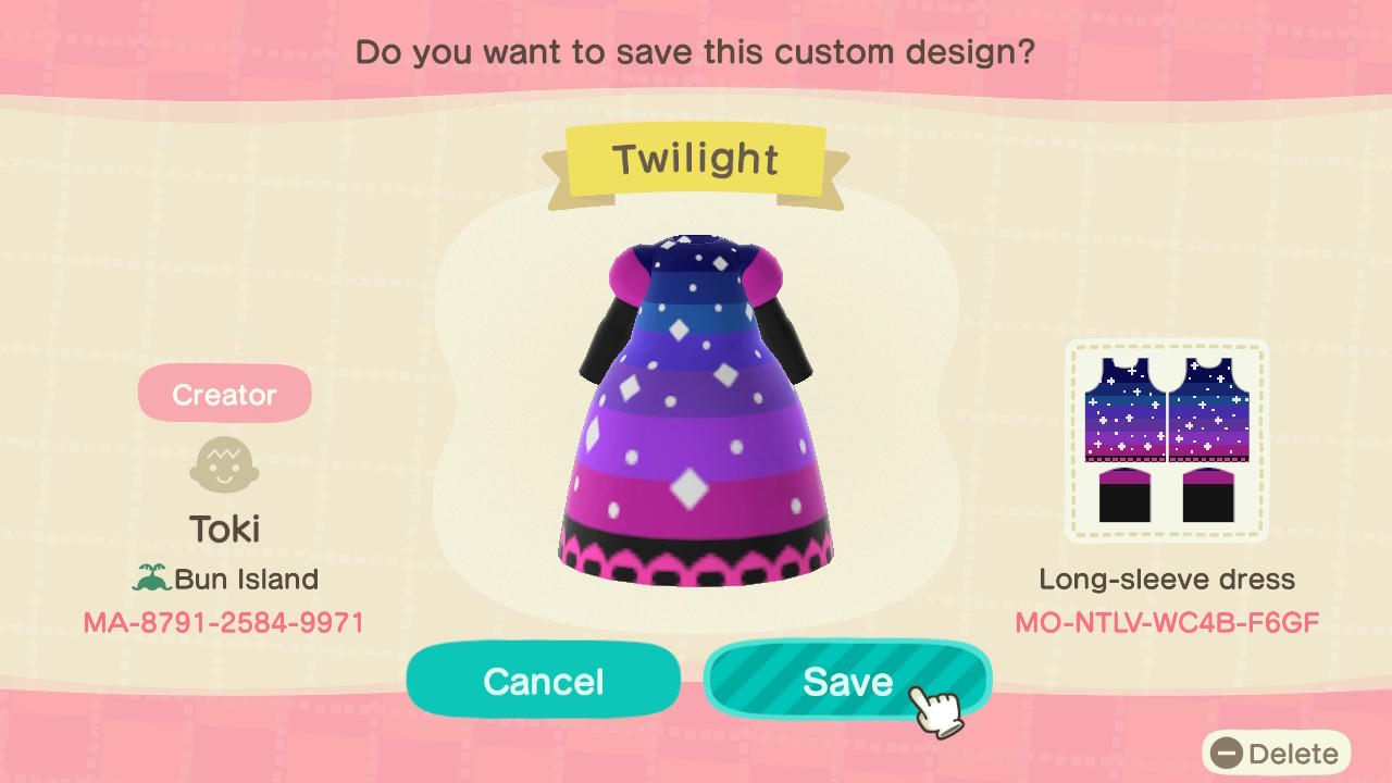 Animal Crossing Design Code: MO-NTLV-WC4B-F6GF Twilight