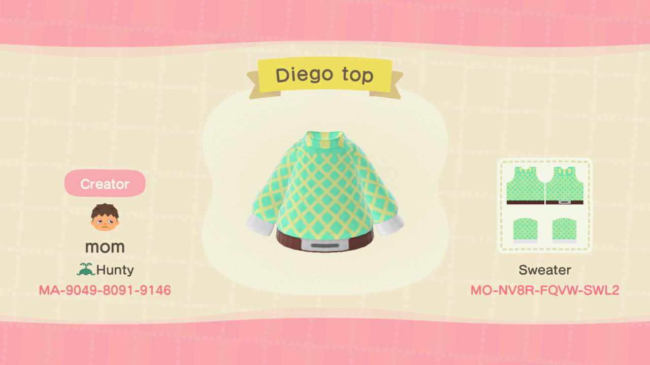Animal Crossing Design Code: MO-NV8R-FQVW-SWL2 Diego Brando top