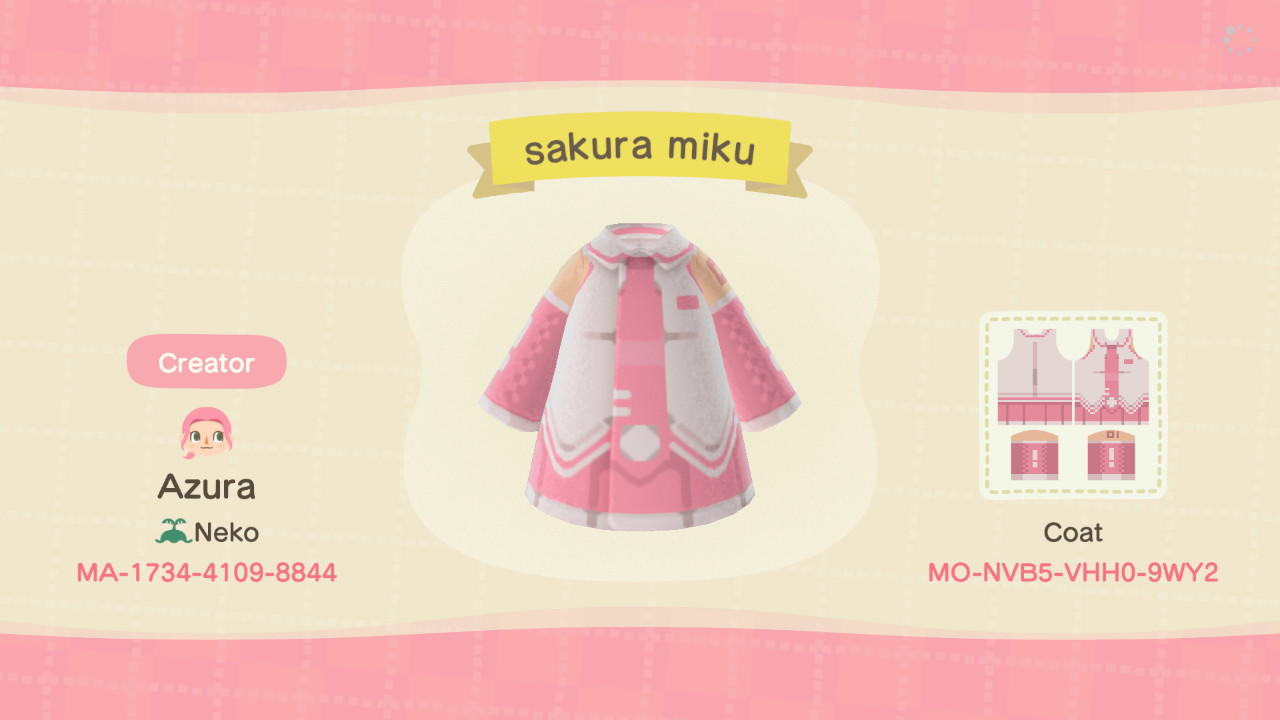 Animal Crossing Design Code: MO-NVB5-VHH0-9WY2 Sakura Miku