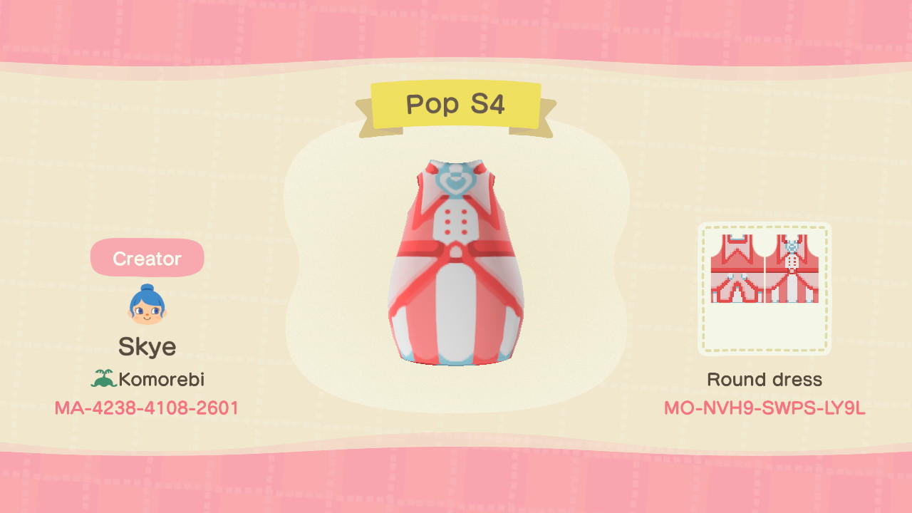 Animal Crossing Design Code: MO-NVH9-SWPS-LY9L Pop S4