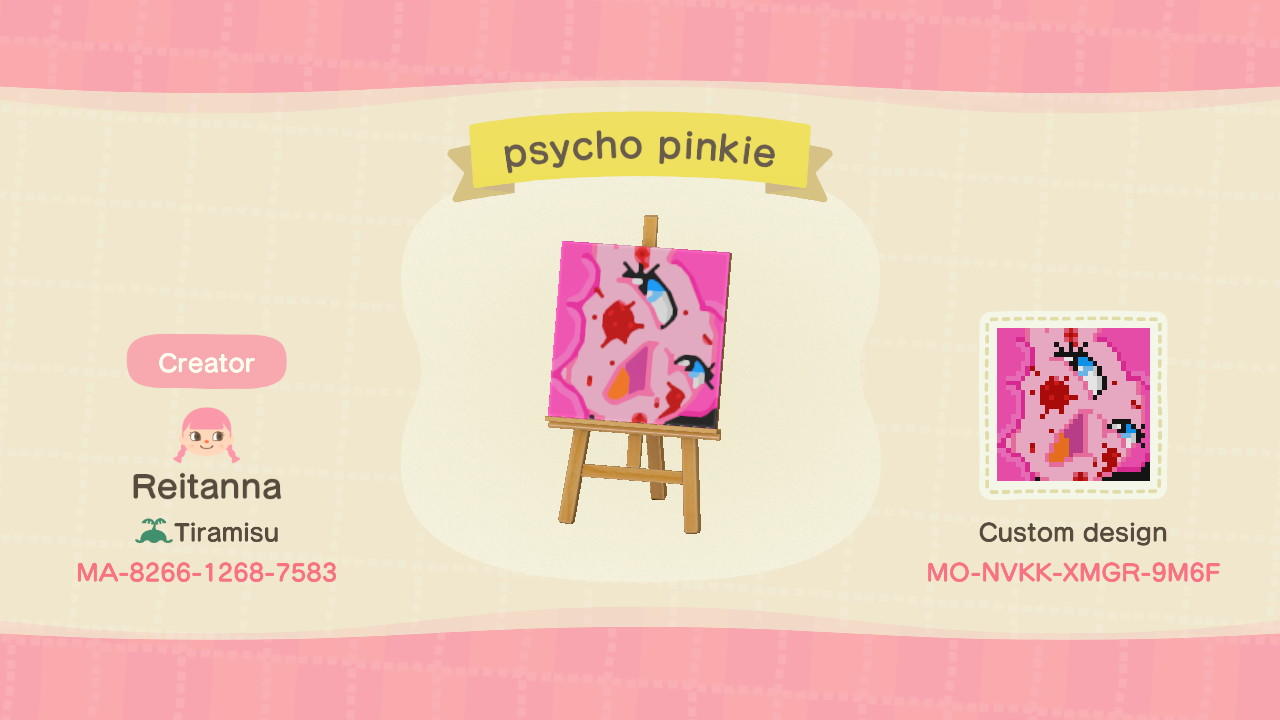 Animal Crossing Design Code: MO-NVKK-XMGR-9M6F psycho pinkie