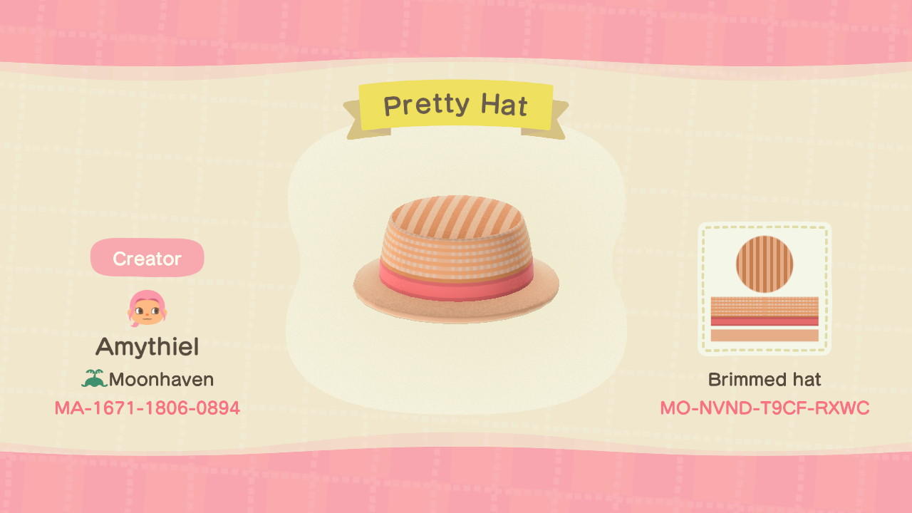Animal Crossing Design Code: MO-NVND-T9CF-RXWC Pretty Hat