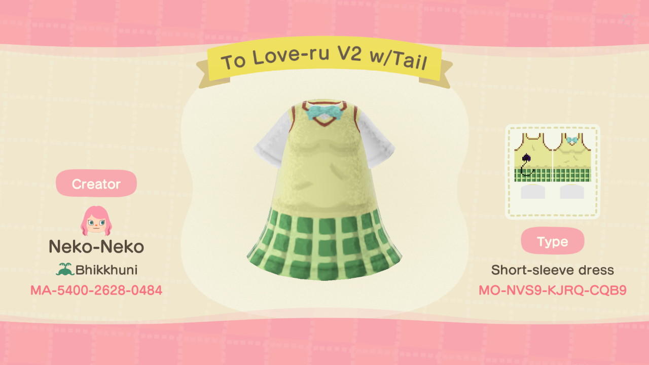 Animal Crossing Design Code: MO-NVS9-KJRQ-CQB9 To Loveる V2 w/Tail