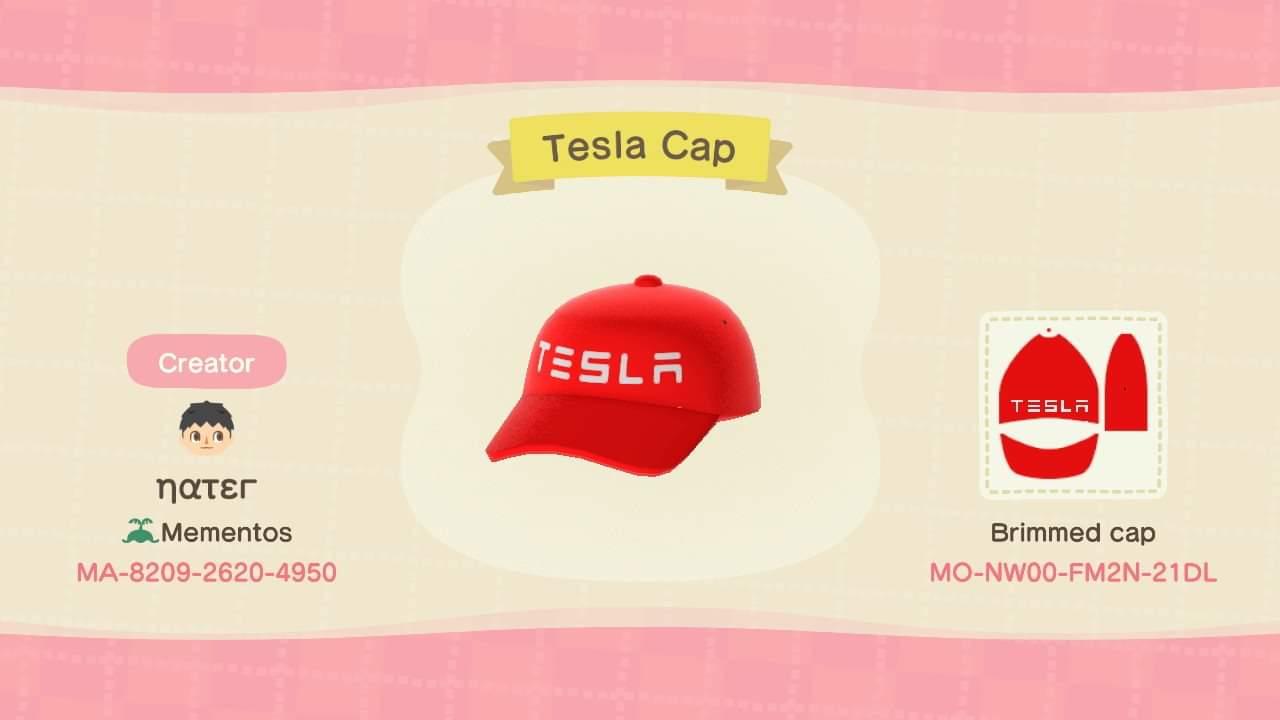 Animal Crossing Design Code: MO-NW00-FM2N-21DL Tesla Red Cap