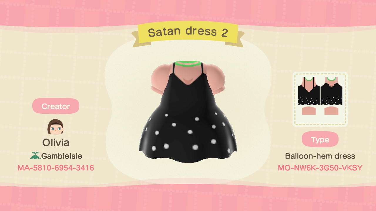 Animal Crossing Design Code: MO-NW6K-3G50-VKSY Satan dress 2