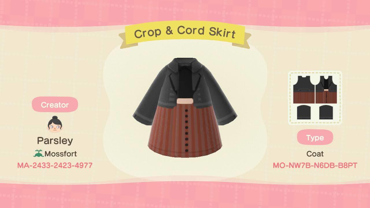 Animal Crossing Design Code: MO-NW7B-N6DB-B8PT Crop & Cord Skirt