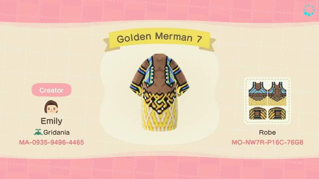 Animal Crossing Design Code: MO-NW7R-P16C-76G8 Golden Merman 7