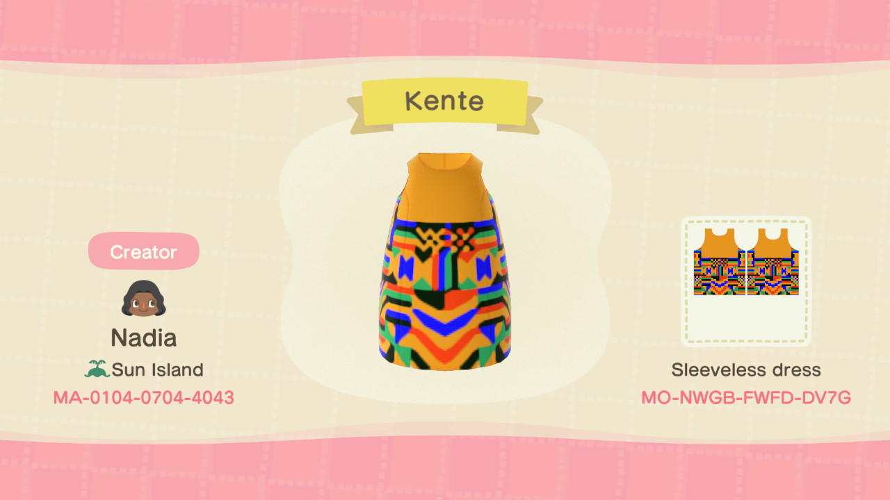 Animal Crossing Design Code: MO-NWGB-FWFD-DV7G Ghana Kente Dress