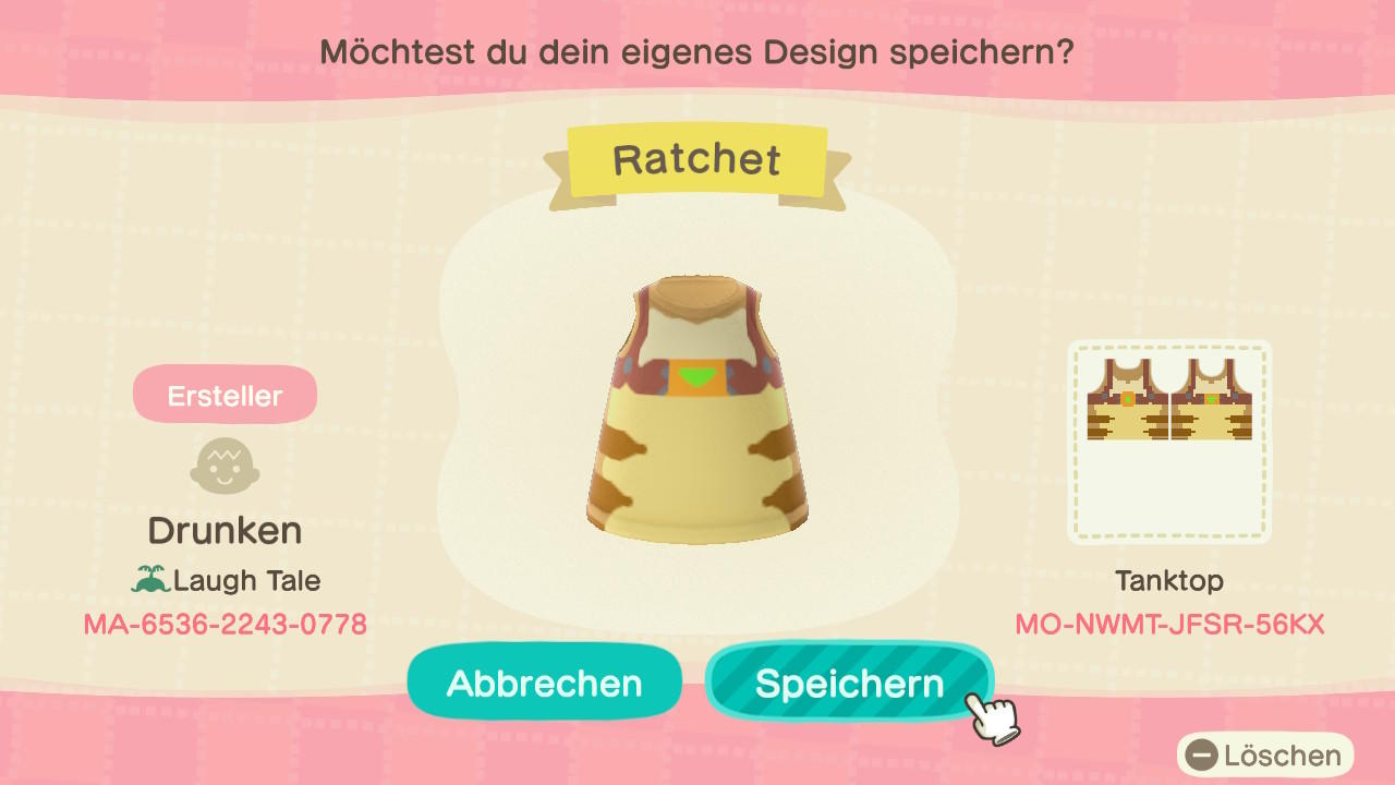 Animal Crossing Design Code: MO-NWMT-JFSR-56KX Ratchet