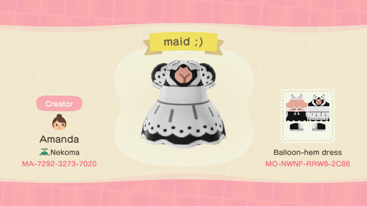 Animal Crossing Design Code: MO-NWNF-RRW8-2C86 Maid ;)
